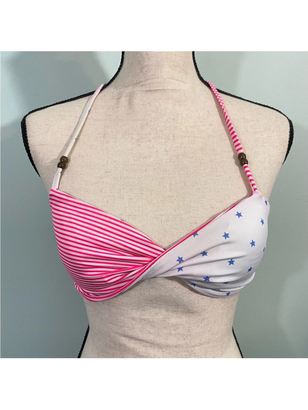 Victoria's Secret Stars And Stripes Duo Twisted Bandeau Bikini Top Size Medium - Picture 2 of 6